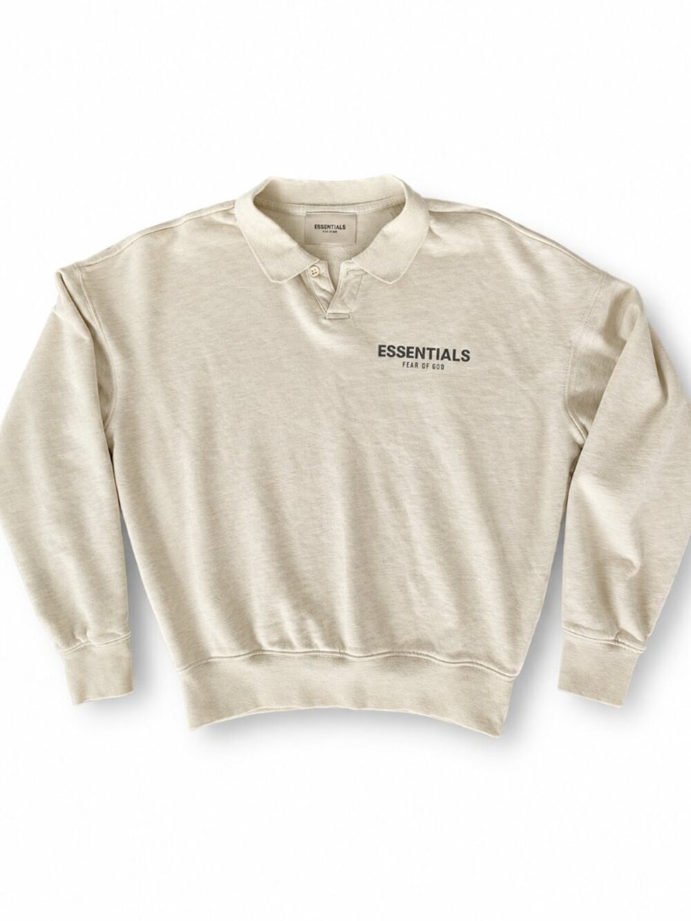 Authentic Fear of God Essentials Kids Polo Sweatshirt Light Oatmeal L (10)